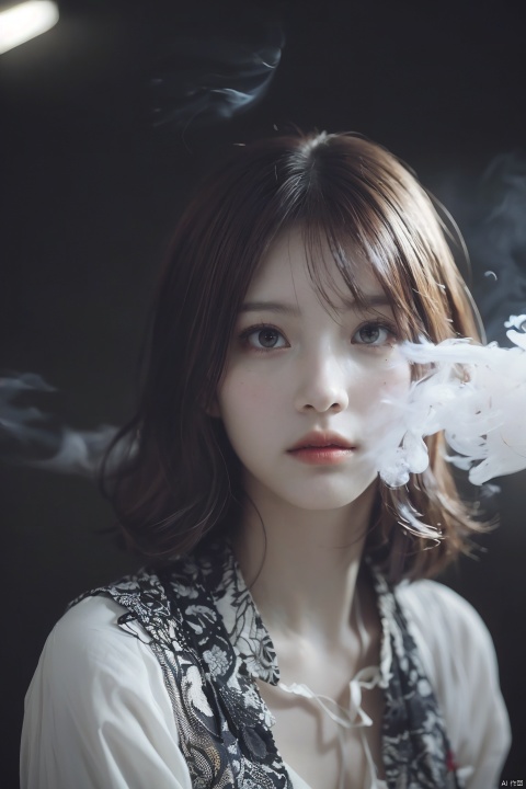  (demon, wisps of smoke,high contrast,dynamic lighting,horror fantasy,eyes of flame,intricate detail,sharp focus,masterpiece:1.2),ultra-detailed,(realistic,photorealistic,photo-realistic:1.37),dark portrait,abstract brush stroke, 1 girl