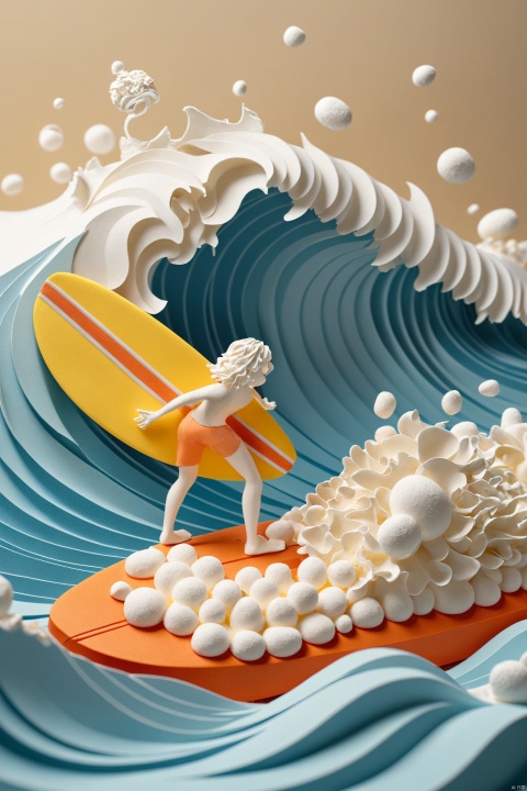 Surfing blender on marshmallow waves. 
many details, extreme detailed, full of details,
papercut, hole through foreground, paper hole
(prompt by @让AI更感性:0.01)
 