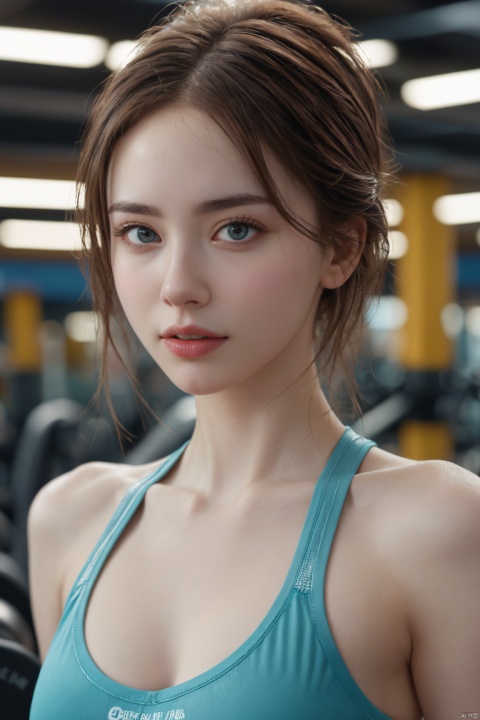 photorealistic, RAW image, Best quality, masterpiece, detailed face, ultra high res, photo of 21yo girl in gym, sexy gym top, pale skin, cleavage, (smile:0.4), perfect fingers, high detailed face, beautiful face, detailed hands, perfect eyes, 1girl, sexy mood, playfull, modeling, hot and sexy, pleasure face, wet sweet lips, soft abs, lighted, natural breast, cinemascope, moody, epic, gorgeous, film grain, grainy, lighted, natural image, averaged body many details, extreme detailed, full of details, Wide range of colors. Insane quality. Insane resolution. Insane details. Masterpiece. 32k resolution,1 girl