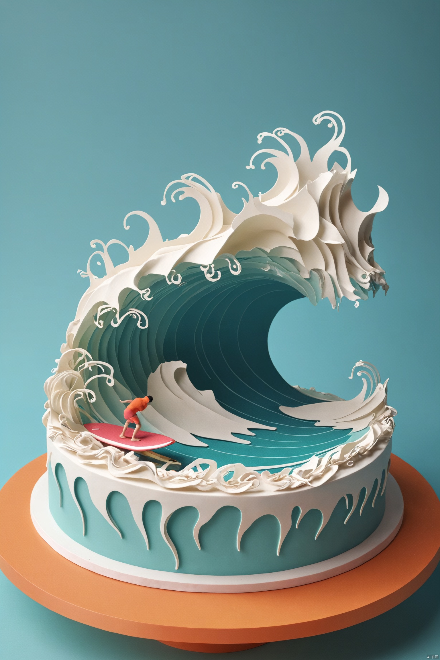 Surfing blender on cake waves. 
many details, extreme detailed, full of details,
papercut, hole through foreground, paper hole
(prompt by @让AI更感性:0.01)
 