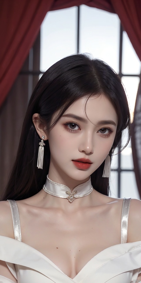  Ultimate,
(A girl), silk, cocoon, spider web, Solo, Complex Details, Color Differences, Realistic, (Moderate Breath), Off Shoulder, Eightfold Goddess, Hair Above One Eye, Earrings, Sharp Eyes, Perfect Fit, Choker, Dim Lights,cocoon,transparent,jiBeauty, yifu, wangyushan,upper_body,chinese_clothes,background_sky,no hair on eye,looking_at_viewer,facing_viewer,front-view,do not tilt,do not bias,no leap.Eye close-up, tifa, 1 girl, hm
