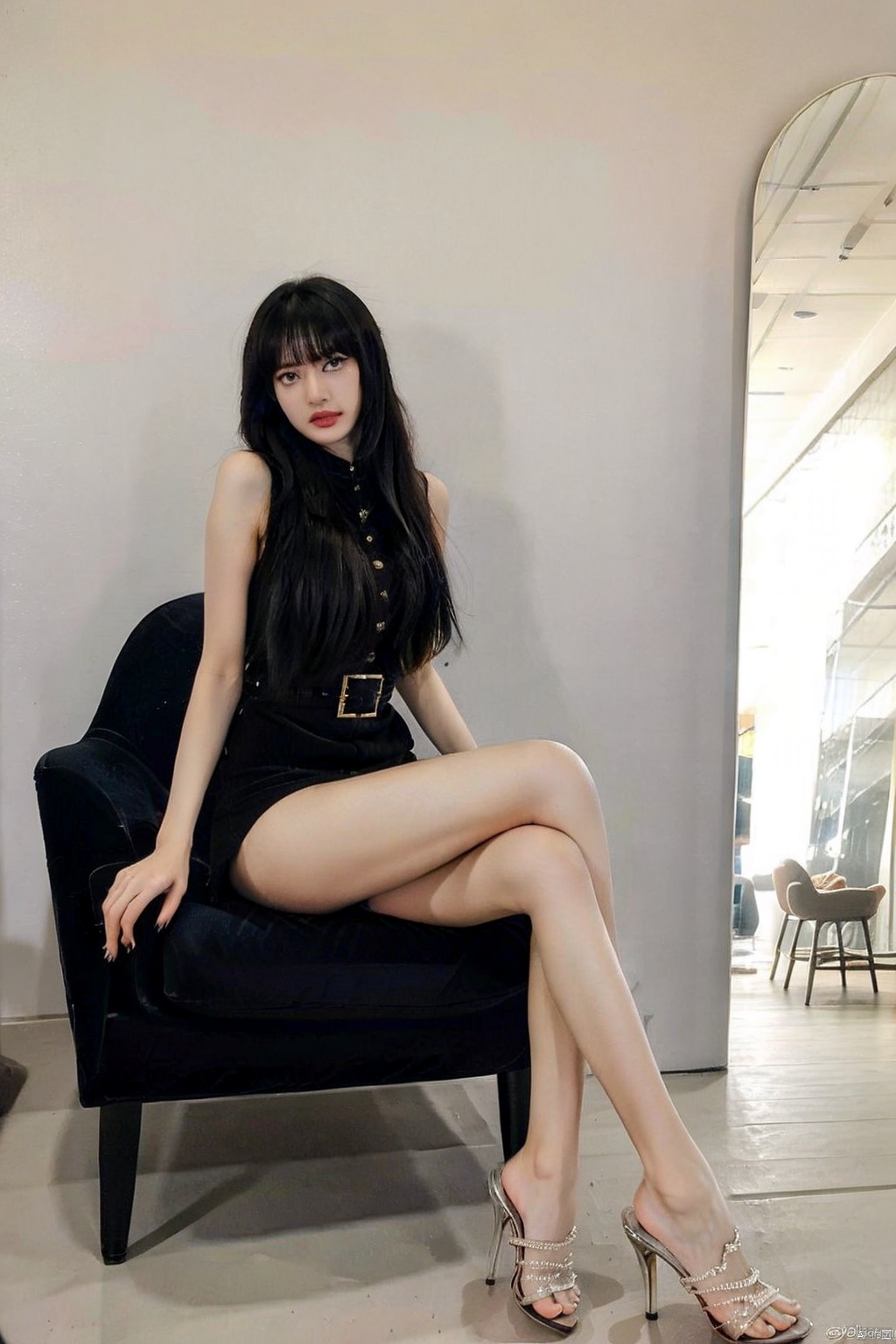  masterpiece, detailed, detailed face, reference, 1girl,full body, solo,tall, pretty, black hair, brown eyes,dress, transparent high heels,legs,feet,toes,sitting, chair,cafe,looking at viewer, ,1girl,Gaping *****,***** Big dildo quiron style