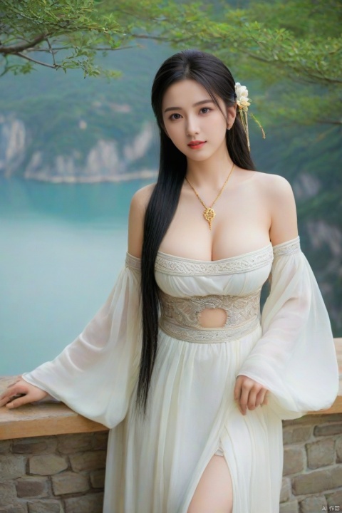  (Masterpiece:1.2), best quality, (huge and full breasts:1.99), (full breasts), necklace, Tree, Outdoor, Flower Sea, Cliff Edge, full body, daxiushan

1girl, long hair, breasts, looking at viewer, black hair, hair ornament, long sleeves, dress, indoors, wide sleeves, white dress, chinese clothes, table, realistic, hanfu, daxiushan,daxiushan style, monkren, FilmGirl, yaya,tongliya