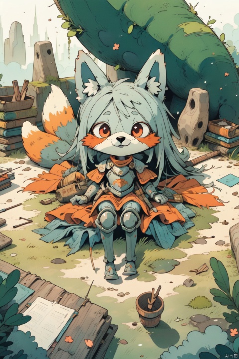 1girl, fox_tail, tail, animal_ears, fox_ears, fox_girl,long white hair, red eyes, furry ears,happy smile,(silver white knight armor:1.2),little breasts ,cute,young child,toddler,Sending Love with Eyes,Full body diagram,intricate details, extremely detailed, incredible details, full colored, complex details, insanely detailed and intricate, extremely detailed with rich colors. masterpiece, best quality, aerial view, HDR, UHD, unreal engine, Representative, fair skin, beautiful face, Rich in details High quality, gorgeous, glamorous, 8k, super detail, detailed decoration, detailed lines,lying on the table and looking up at the viewer

