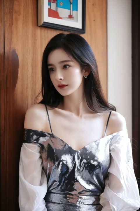  Surrealist beauty photo, a beautiful woman wearing complex and detailed colored clothes and future jewelry, low cut.,yangmi
