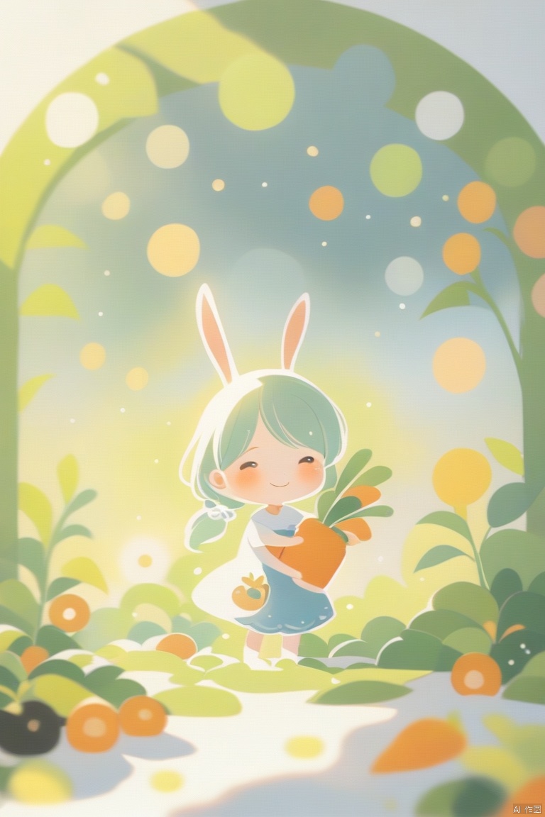  Cute little rabbit pulling out carrots, cute style, decorative painting, flat painting, Sailulu