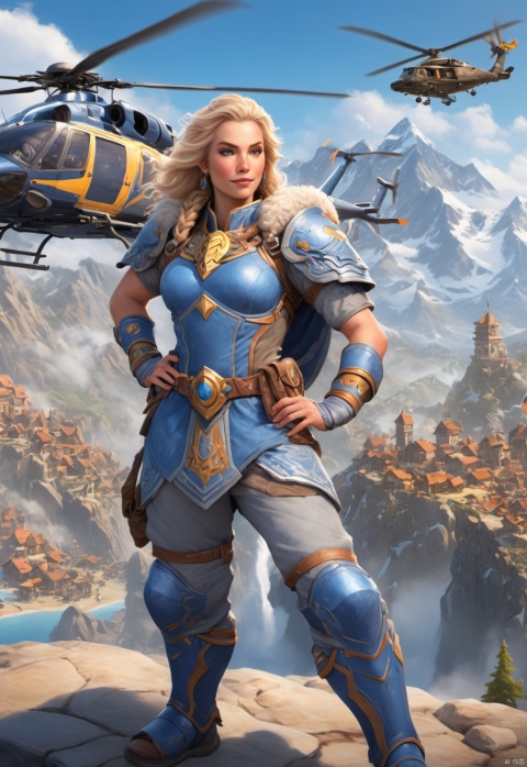  Warcraft dwarves,mankinds,Dwarf,Dwarven females,women,Slightly chubby,Round face,Middle-aged woman,Flight suits,Helicopter pilot,Alpha Eagle,sunglasses,Austria,Big nose,The short-sleeved color is single,girdle,Happy smile,sunbathe,vacation,Blonde curls, closed mouth,Gentle expression,Overall clothes,Urban camouflage combat shorts,kind,Modern clothing,peaceful expression,chunky,Mountaineering watches,Ammunition pouches,peace,thick arms,thick thighs,Thick calves, Field Army,Full-length photo,Surrealism, from below, Nikon, Surrealism, backlighting, backlighting, cinematic lighting, 8k, super detail, high quality, high details, UHD, award winning, anatomically correct, UHD, retina, masterpiece, ccurate, anatomically correct, super detail, award winning, best quality, high quality, high details, highres, 16k,strong, Reasonable firearm construction,Different fantasy world races, Rich background characters,Complete laundry,A fun adventure,holding scripture,full body,Sitting,The characters are in harmony with the environment,Military bases, MAJICMIX STYLE,1980s,Calm atmosphere, Retro style, helicopter, air base, Leveled grounds,Airport runway, Apron,Warm sunshine,control tower, huggymale, Oouguancong,City background in the distance,Ironforge, Oouguancong,Empty background, Oouguancong,There is a flock of sheep on the plains, Oouguancong