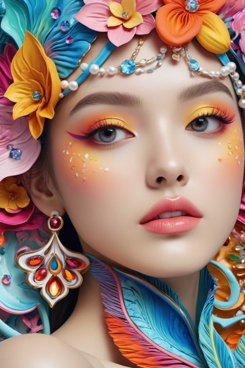  Feminine beauty, high detail and quality, 8K Ultra HD, 3d, vivid colors, seamless patterns, fabric art, art station, many colorful and detailed designs combining magic and fantasy, splashes, aesthetic for wallpaper design, white tone, photorealistic, ultra realistic, impressive in full color.
