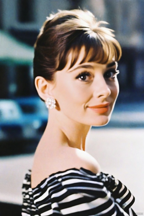  (masterpiece, best quality, hyper realistic, raw photo, ultra detailed, extremely detailed, intricately detailed), (photorealistic:1.4), (photography of Audrey Hepburn wearing a fashionable Striped off-the-shoulder ruffle hem dress, designed by Hubert de Givenchy, ), (smile), fairy, pure, innocent, beauty, (slender), super model, adr, Breakfast at Tiffany's, Sabrina, (glide_fashion), depth of field, (fullshot),filmgrain,zeisslens,symmetrical,8kresolution,octanerender(OC渲染),extremelyhigh-resolutiondetails,finetexture,dynamicangle,fashion(时尚), fashion,,