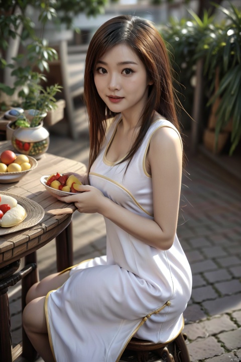 (global illumination, reality,ray tracing, HDR, unreal rendering, reasonable design, high detail, masterpiece,best quality, ultra high definition, movie lighting),
1girl,outdoor,looking_at_viewer,side_blunt_bangs,china_dress,chinese_style,big breasts,pose,solo,1girl,black hair,black eyes, (cheongsam:1.3),spring festival,sitting