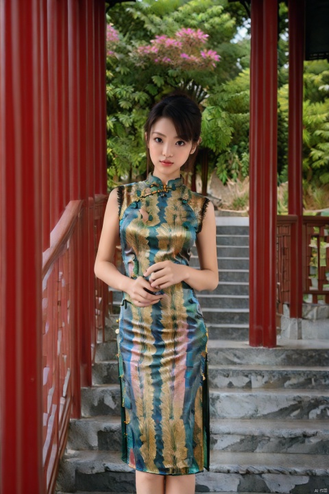 (global illumination, reality,ray tracing, HDR, unreal rendering, reasonable design, high detail, masterpiece,best quality, ultra high definition, movie lighting),
1girl,outdoor,looking_at_viewer,side_blunt_bangs,china_dress,chinese_style,big breasts,pose,solo,1girl,black hair,black eyes,fullbody, cheongsam, idol, china dress,chinese clothes, qipao, chinese dress