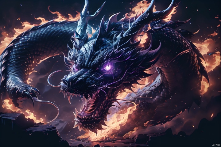 Black Dragon\(pi\), dragon, no humans, horns, glowing, glowing eyes, open mouth, teeth, sharp teeth, monster, scales