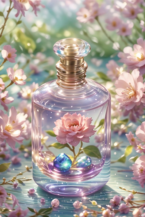  Flower, Artist Name, Blur, Depth of Field, Blur Background, Bottle, Gem, Jar, Beauty in the Bottle, Sleeping Beauty, Beauty in the Bottle, Beauty in the Bottle, Women in the Bottle, Women in the Bottle, 1girl, Light master, pink fantasy, watercolor \(medium\)