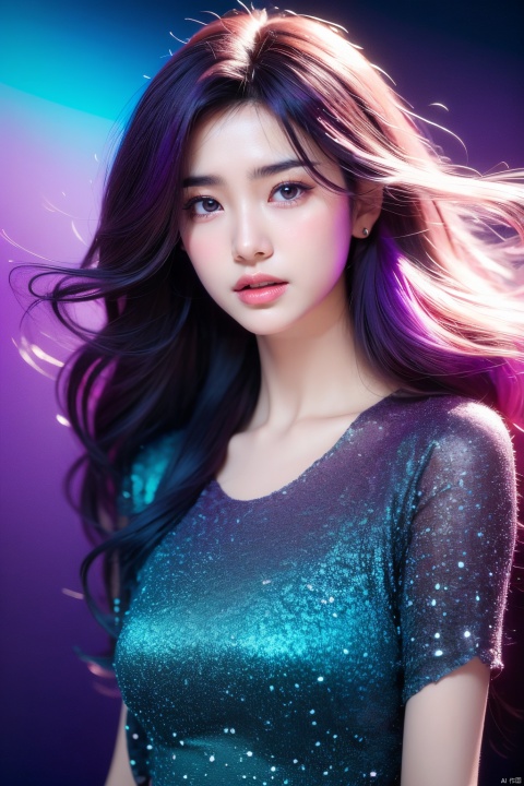 raiden shougn, purple hair,   portrait, Asian girl, gradient hair, gradient dress, gradient