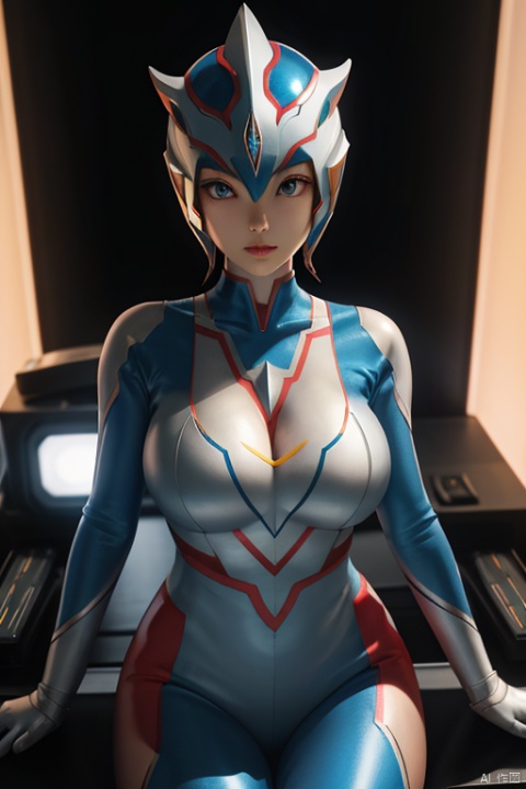  1girl, female ultraman,looking at viewer,glowing ,science fiction,large breasts,gem,