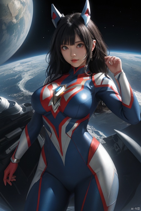 1girl, female ultraman,looking at viewer,glowing ,science fiction,large breasts,gem,