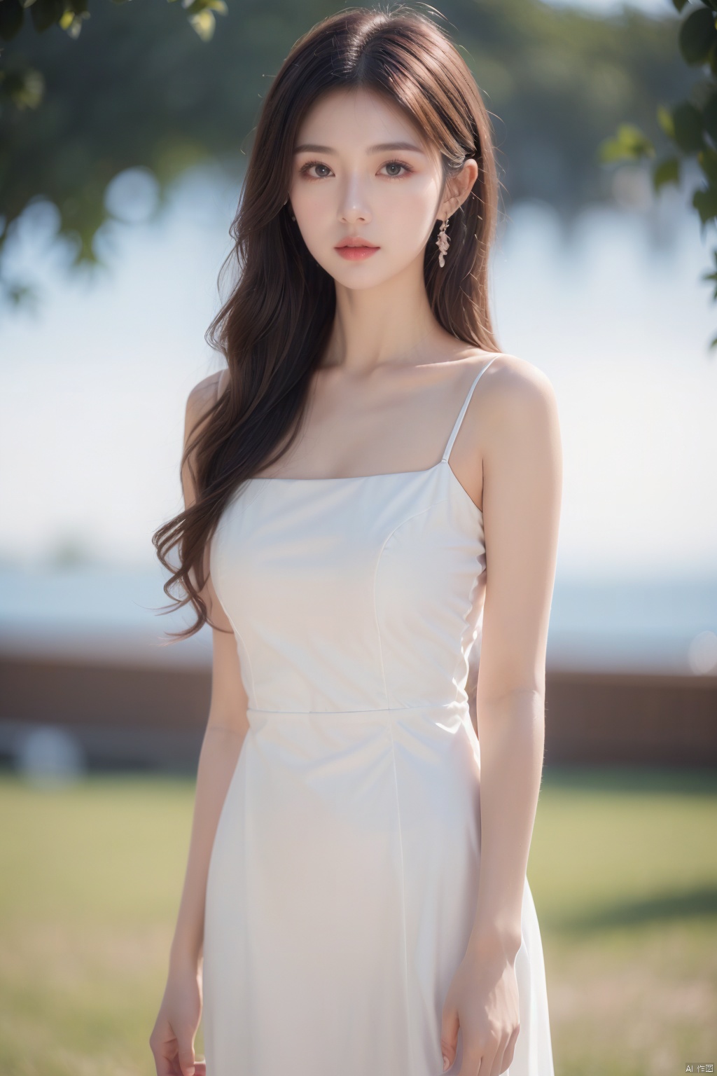  best quality,HDR,UHD,8K,Vivid Colors,solo,medium-shot,(1girl:1.5),(standing:1.3),from front,soft light,(looking at viewer:1.6),Elegant,detailed gorgeous face,(simple background:1.1),cowboy shot, rc,gem,shiny dress, depth of field