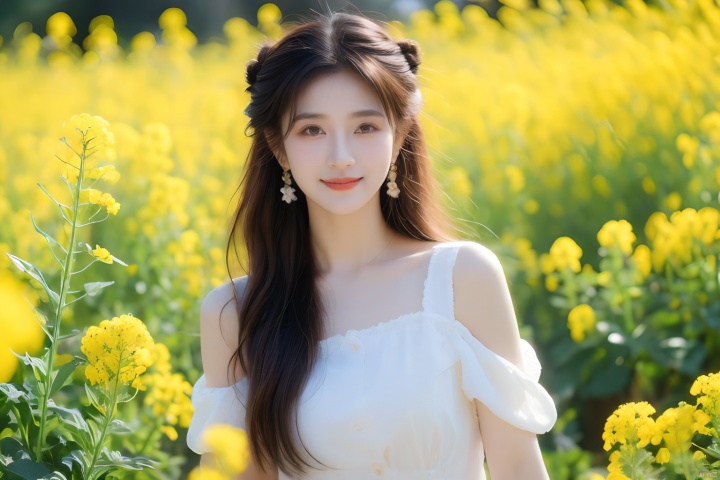  A sexy beauty with a bun in her hair, captured in a half-body photograph, gracefully stands amidst a patch of green and yellow flowers. Her eyes sparkle with charm, and her sweet smile radiates warmth. The flowers serve as a backdrop, enhancing the beauty of the entire scene. Claiming to have full HD and 8K resolution, this painting showcases intricate details, sharp focus, and vivid colors, a masterpiece by a top-tier photographer. This work has gained immense popularity on the art website ArtStation and is widely appreciated on DeviantArt.