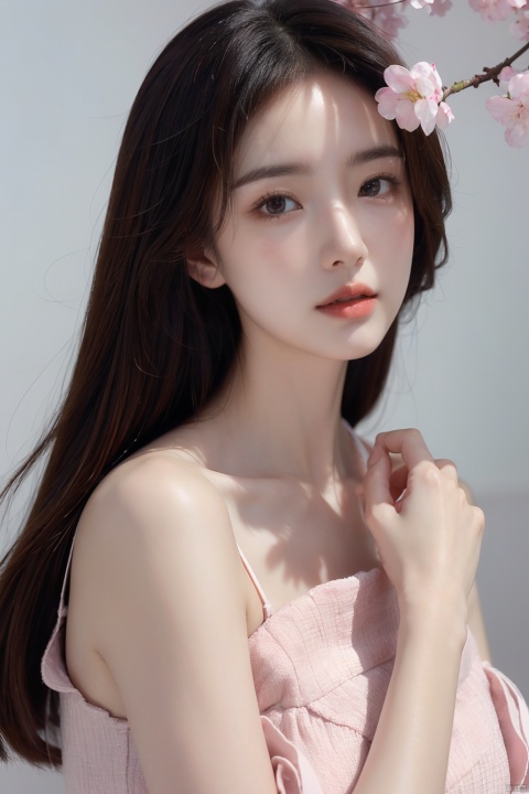  (ultra high res,photorealistic,realistic,best quality,photo-realistic),technological sense,best quality,masterpiece,illustration,CG,unity,wallpaper,official art, Amazing,finely detail,an extremely delicate and beautiful,(real person,photograph),(((high detailed skin,visible pores))),
1girl,upper body,dress\(nazha\),Delicate cherry blossom petals floating in the air,
