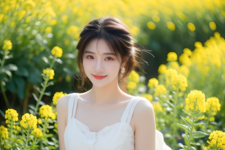  A sexy beauty with a bun in her hair, captured in a half-body photograph, gracefully stands amidst a patch of green and yellow flowers. Her eyes sparkle with charm, and her sweet smile radiates warmth. The flowers serve as a backdrop, enhancing the beauty of the entire scene. Claiming to have full HD and 8K resolution, this painting showcases intricate details, sharp focus, and vivid colors, a masterpiece by a top-tier photographer. This work has gained immense popularity on the art website ArtStation and is widely appreciated on DeviantArt.