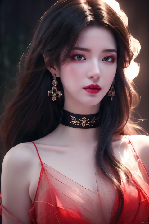  masterpiece, best quality, ice, A girl, silk, cocoon, spider web, Solo, Complex Details, Color Differences, Realistic, (Moderate Breath), Green Eyes, Earrings, Sharp Eyes, Perfect Fit, Choker, Dim Lights, cocoon, transparent, jiBeauty, Ink scattering_Chinese style, 1girl