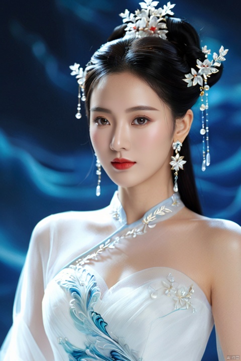  masterpiece, best quality, highly detailed, (photorealistic:1.4), (upper body shot), (upper body view), 1girl,red hanfu, (clothing out of ultra-thin transparent invisible fabric:0.7),26 year old girl,mature *****,earrings,best quality,(photorealistic),transparent,the details are sharp yet possess an organic quality,and there's a subtle grain that adds a layer of depth and authenticity. (masterpiece, top quality, best quality, beautiful and aesthetic:1.2),((upper body)),long hair,black hair,earrings,cute,extreme detailed,(abstract,fractal art),highest detailed,lightning,(water:1.2),(splash_art:1.2),jewelry:1.2,scenery,ink,white wedding dress,high heels,