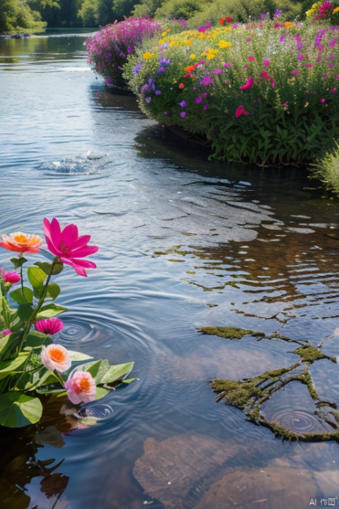 (Masterpiece, best quality, photorealistic, highres, professional photography, :1.4), 
water,flowers,