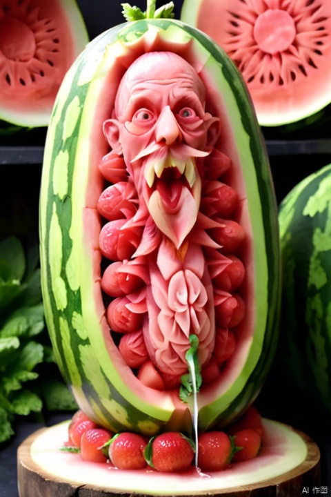 (penis:1.3),watermeloncarving,testicles,large penis
