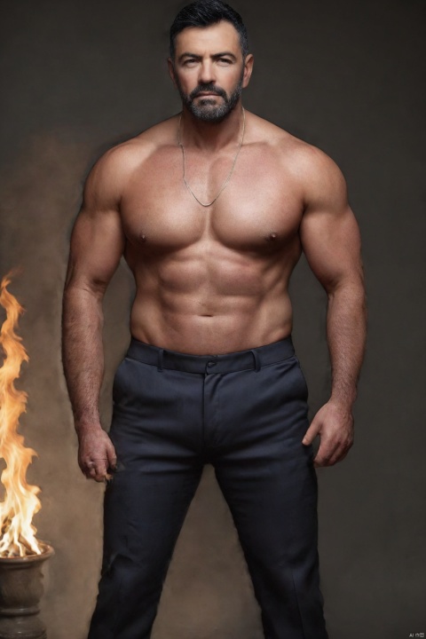  Black_hair, mature man, black tips, dim lighting, fine image quality, masterpiece, , Muscular Male, full_body,stocky, firemenoutfit,full body,huggymale,cuming
