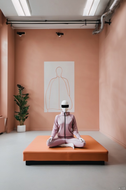 1mannequin in a tracksuit, a yoga studio,