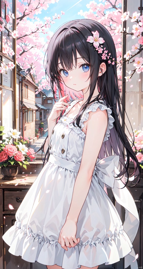 The image features a beautiful anime girl dressed in a flowing white and red dress, standing amidst a flurry of red cherry blossoms. The contrast between her white dress and the red flowers creates a striking visual effect. The lighting in the image is well-balanced, casting a warm glow on the girl and the surrounding flowers. The colors are vibrant and vivid, with the red cherry blossoms standing out against the white sky. The overall style of the image is dreamy and romantic, perfect for a piece of anime artwork. The quality of the image is excellent, with clear details and sharp focus. The girl's dress and the flowers are well-defined, and the background is evenly lit, without any harsh shadows or glare. From a technical standpoint, the image is well-composed, with the girl standing in the center of the frame, surrounded by the blossoms. The use of negative space in the background helps to draw the viewer's attention to the girl and the flowers. The cherry blossoms, often associated with transience and beauty, further reinforce this theme. The girl, lost in her thoughts, seems to be contemplating the fleeting nature of beauty and the passage of time. Overall, this is an impressive image that showcases the photographer's skill in capturing the essence of a scene, as well as their ability to create a compelling narrative through their art.catgirl,loli,