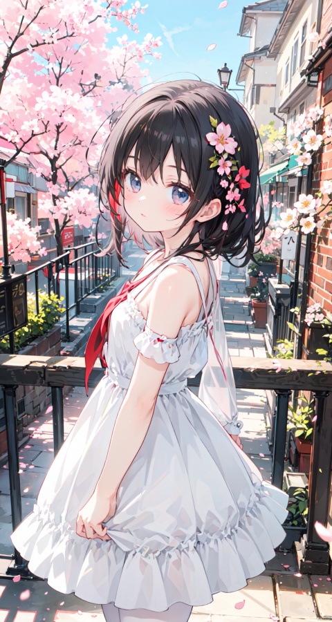  The image features a beautiful anime girl dressed in a flowing white and red dress, standing amidst a flurry of red cherry blossoms. The contrast between her white dress and the red flowers creates a striking visual effect. The lighting in the image is well-balanced, casting a warm glow on the girl and the surrounding flowers. The colors are vibrant and vivid, with the red cherry blossoms standing out against the white sky. The overall style of the image is dreamy and romantic, perfect for a piece of anime artwork. The quality of the image is excellent, with clear details and sharp focus. The girl's dress and the flowers are well-defined, and the background is evenly lit, without any harsh shadows or glare. From a technical standpoint, the image is well-composed, with the girl standing in the center of the frame, surrounded by the blossoms. The use of negative space in the background helps to draw the viewer's attention to the girl and the flowers. The cherry blossoms, often associated with transience and beauty, further reinforce this theme. The girl, lost in her thoughts, seems to be contemplating the fleeting nature of beauty and the passage of time. Overall, this is an impressive image that showcases the photographer's skill in capturing the essence of a scene, as well as their ability to create a compelling narrative through their art.catgirl,loli, white pantyhose