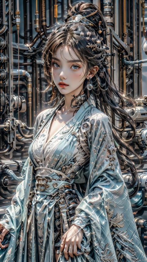Girl, solo, female focus, (Hanfu) (kimono) (skin), long hair, (future technology), (color coating) (machinery), (cell color) (promotion) Red lips, bands, ears, kimono, Chinese cardigan, print, tassel, (face) (positive light),
Element whitewind, Chinese dragon_ Imagination__ Cloud_ Fire cloud_ Dragon, Chinese architecture
(Masterpiece), (Very Detailed CG Unity 8K Wallpaper), Best Quality, High Resolution Illustrations, Amazing, Highres, (Best Lighting, Best Shading, A Very Refined and Beautiful), (Enhanced) ·, 1 girl, Light electronic style, 1 girl, shining, drakan_ Longpress_ Dragon crown_ Address, Chineseclothes, dress, chang, myinv, dofas, machinery, Light-electric style,long sleeves