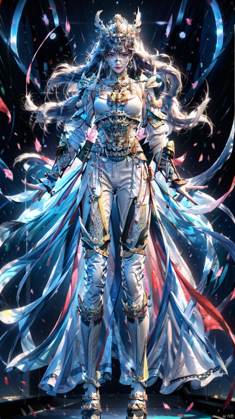 1 girl, solo, (upper body) female focal point, (blue eyes) (Hanfu) (kimono) (skin), long hair, (Chinese armor) (armor) (red armor) (cloak) (hand guard) (shoulder guard) (armor face mask)
(bright picture) red lips, bands, earings, print, tasks, (front view)
Tang Dynasty architecture, streets, nights, cyber colors.