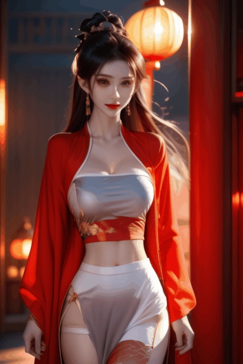  High quality, masterpiece, punk, 1girl , evening,red chinese clothes, lighting,sexy,depth of field,sexy ,earrings ,jewelry