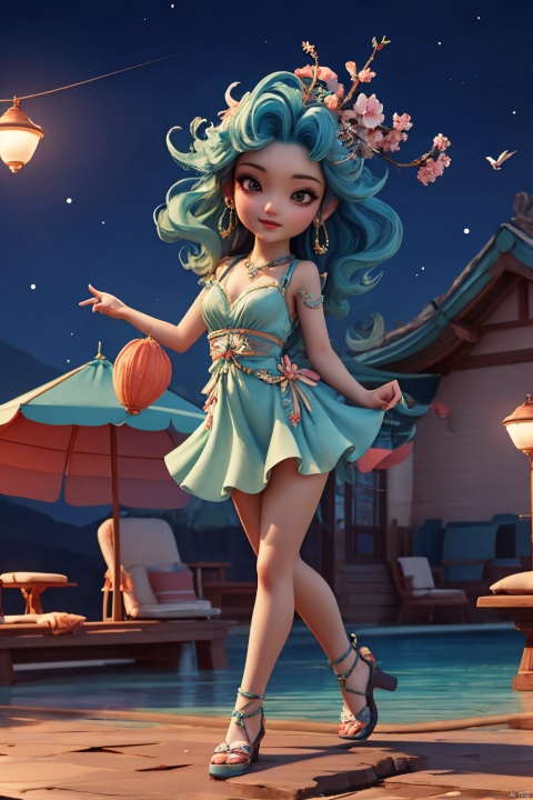 Masterpiece,highest quality,realistic,very fine and fine details,high resolution,8K, hubg\(haixiaoqiong)\ , 1girl are singing, night, stars, beaches, concerts, HUBG_CN_illustration