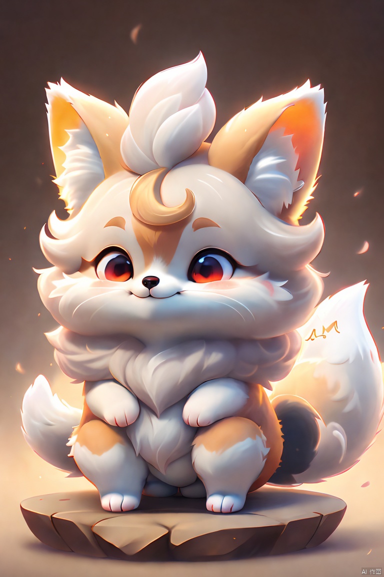 fox pokemon like creature, no humans, cute, white fur, red eyes, no human, fluffy, angel