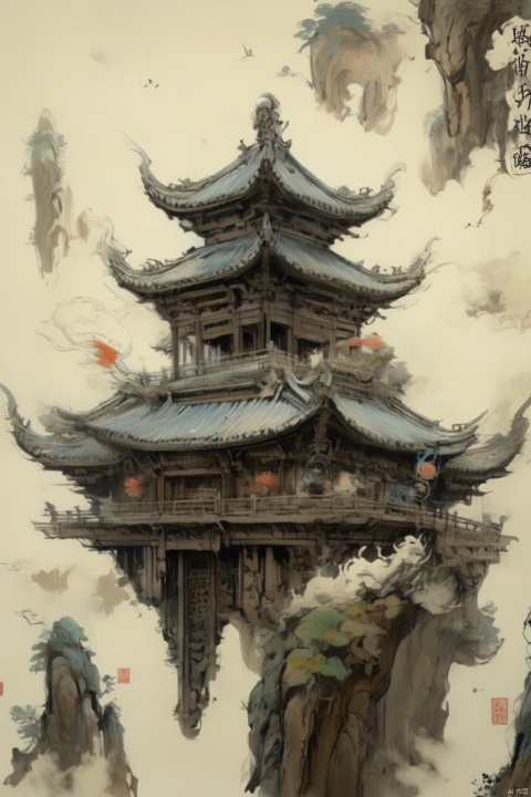  Fantasy, (ink style), (Chinese elaborate-style painting), Laputa, sky, city made of light, fairytale, city covered, Avatar, Epang Palace, Tyndall effect, highly detailed, (irregular building floating in the air), fantasy art, light shafts, high detail, masterpiece, high detail, tilt shift, excellent lighting, super detail, depth of field, science fiction, Cyberpunk, masterpiece, best quality,((ultra-detailed)), Original, ananmo, black and white, greyscale, wash painting, Chinese traditional painting, monochrome, sketch, minimalism, pencil drawing, clear lines, low angle shooting, A minimalist design