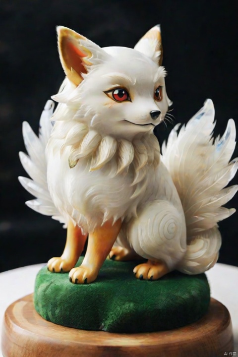 fox pokemon like creature, no humans, cute, white fur, red eyes, no human, fluffy, angel