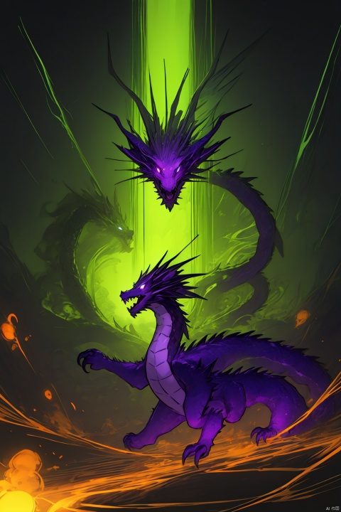  mastepiece, best quality, ethereal dragon, fantasy art, backlighting, ethereal glow,green theme，a mystical creature, pokemon (creature), cute, solo, no humans, purple, sparks, flashing thunders, blurry, outdoors, glowingrunesai, glowingrunesai, add_detail:1, add_detail:0, add_detail:0.5