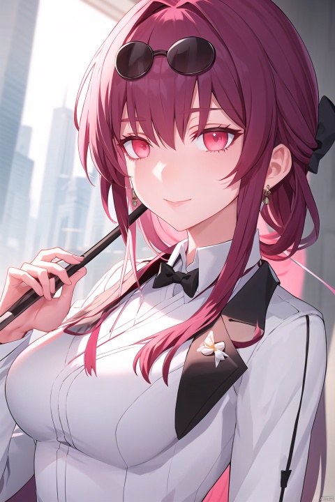 black_top_hat, black_tuxedo, bow_tie, black_slacks, white_shirts_oficial, hold_cane, <lora，more_details，0.5>, black_hair, red_eyes, red_halo, 2_black_wings, beautiful_hair, beautiful_eyes, 1_beautiful_girl, cute_face, beautiful_face, beautiful, best_quality, good_anatomy