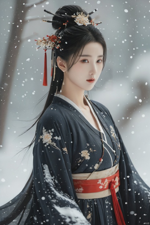  arien_hanfu,1girl,(Masterpiece:1.2), best quality, arien_hanfu,1girl, (falling_snow:1.3), looking_at_viewer,(big breasts:1.88), (plump breasts:1.7),(Tube top Hanfu:1.2),hand101,full body, 1girl
In this masterpiece artwork of the highest quality (Masterpiece version 1.2), an Arien woman dressed in a modernized hanfu style featuring a tube top design (Tube top Hanfu: 1.2) is depicted (arien_hanfu, 1girl). Against a backdrop of falling snowflakes (falling_snow: 1.3), she gazes directly at the viewer (looking_at_viewer), creating a distinct and profound sense of engagement.

The female figure in the painting possesses generously proportioned attributes, characterized by larger-than-average breasts (big breasts: 1.88) and plumpness (plump breasts: 1.7), which harmoniously complement her form-fitting upper garment in traditional Chinese attire.

The composition presents a full-body portrait (full body), with intricate attention given to the detail of the woman's hands identified as hand101,