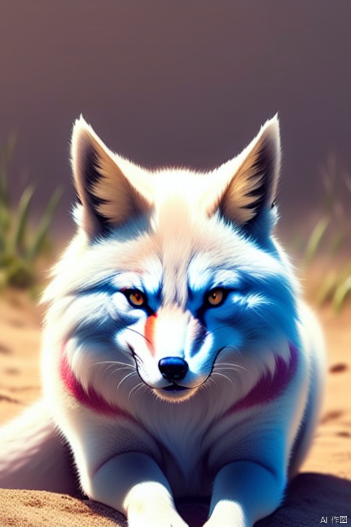 fox pokemon like creature, no humans, cute, white fur, red eyes, no human, fluffy, angel