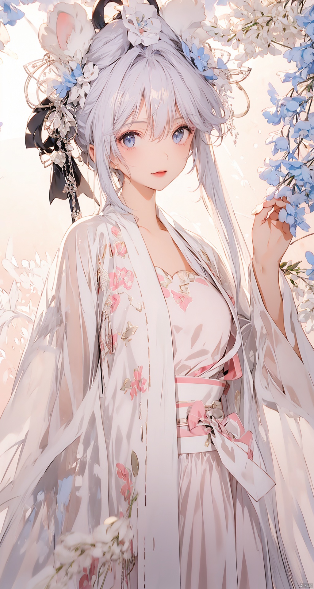  1 girl, white Hanfu, rapeseed flower field, perfect face, walking, 7-point lens, clear portrait, high-definition, 8k, high-resolution, hanfu, 1girl