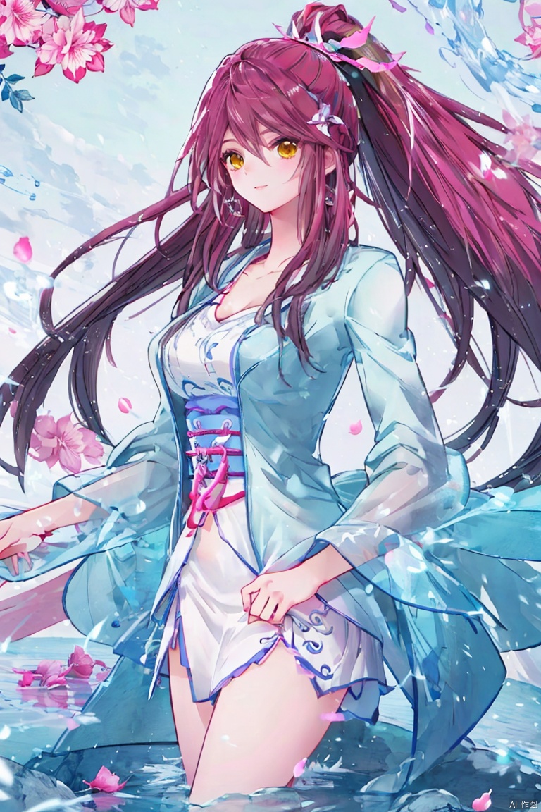  1girl,Pink hair,Yellow eyes, ,high ponytail,white collared shirt,hair flower,fipped hair,floating hair,Frown,hands in pockets, kneeling on lake, blood, (plenty of red petals:1.35), (white background:1.5), (English text),(((no human))), jewelry background, floating gems, floating glass pieces, jewelry background, floating gems, floating glass pieces


 Highest picture quality, masterpiece, exquisite CG, exquisite and complicated hair accessories, big watery eyes, highlights, natural light, Super realistic, cinematic lighting texture, absolutely beautiful, 3D max, vray, c4d, ue5, corona rendering, redshift, octane rendering, （Show whole body）, （all body）, a girl, yeqinxian