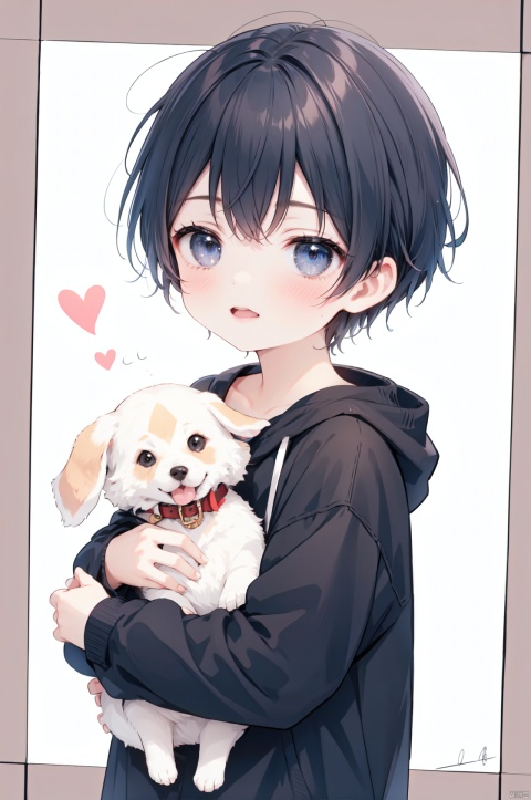 little boy with puppy