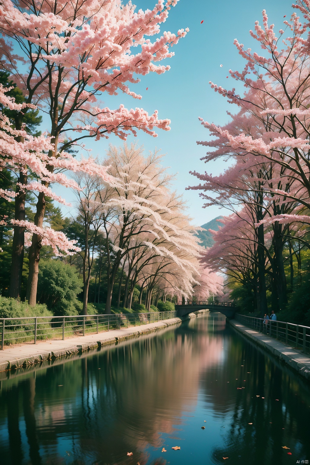 original,(illustration:1.1),(best quality),(masterpiece:1.1),(extremely detailed CG unity 8k wallpaper),(colorful:1.2),sakura tree,sakura petals,landscape,river,road