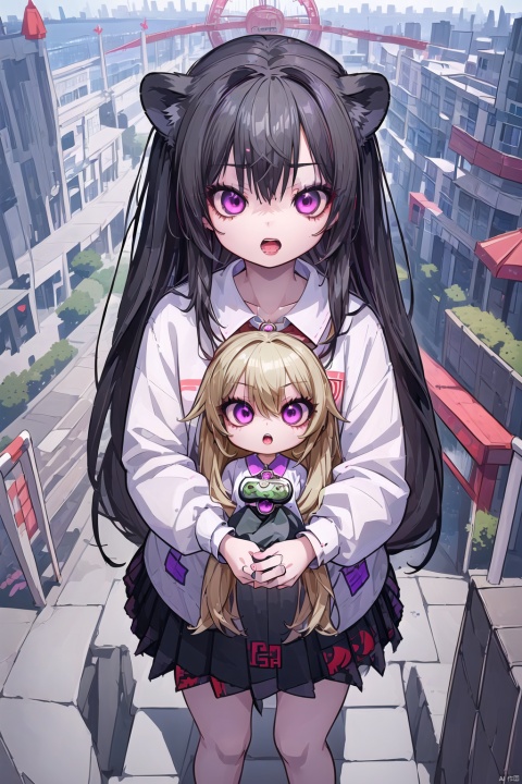  1girl, ame-chan_(needy_girl_overdose), animal_hood, animated, awayuki_(awyk_1), black_hair, bow, brown_background, character_doll, chibi, commentary_request, doll, hair_ornament, hair_over_one_eye, holding, holding_doll, hood, hood_up, hoodie, long_hair, looking_at_viewer, needy_girl_overdose, official_alternate_costume, open_mouth, outline, pill, purple_eyes, purple_hair, rabbit_hood, red_hoodie, solo, twintails, upper_body, video, white_bow, white_outline, x_hair_ornament, autoappealing, autoappealingdb, best quality, masterpiece, nai3，(Isometric Perspective:1.5),(Pixar Style:1.2),Amusement Park,Ferris Wheel,Circus,monkey,lion,tiger,flag,multimorph model game asset,pixel art,minecraft,LEGO style,tilt displacement,IP,blender,OC render,best quality,4k,super detail