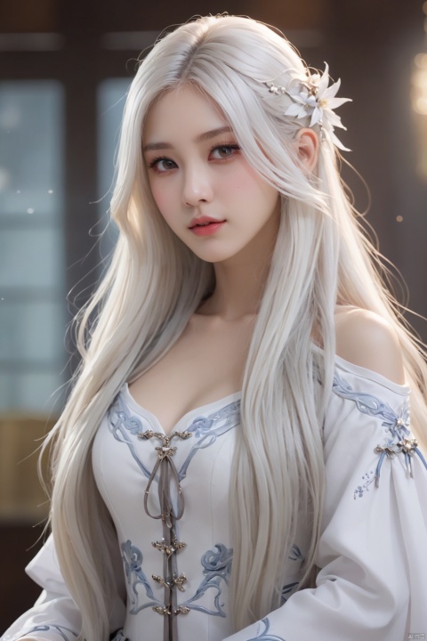  masterpiece, best quality, official art, extremelydetailed cg 8k wallpaper, 
1girl, long hair, white hair,
MEINV,GUOFENG, HUBG_Beauty_Girl