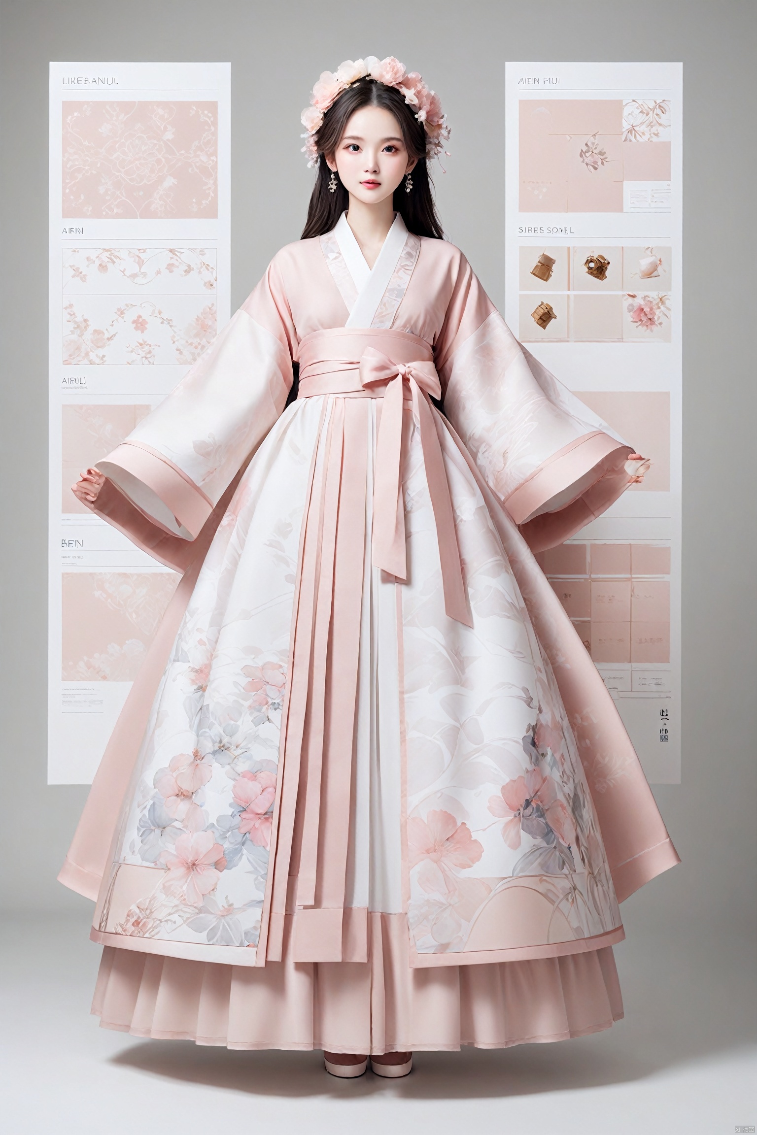  Lolita dress,object,dress focus,(no humans:1.4),product Design,dynamic graphic art,professional simbol design4k,like photos,product map,white background,ultra high res,pink tone color,lovely pattern, arien_hanfu